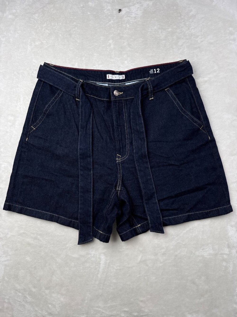 Tommy Hilfiger Womens Denim High-Waisted Belted Shorts Size 12 Dark Wash